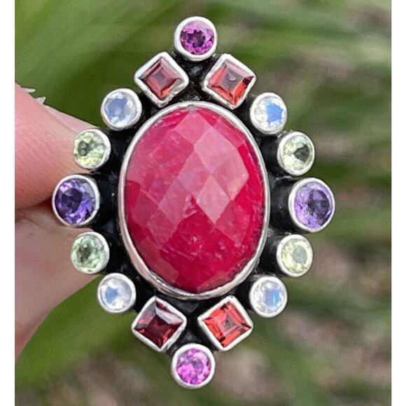 HUGE! Nicky Butler Sterling Silver Ring Size 12 Multi Moonstone Amethyst Ruby - Picture 1 of 10